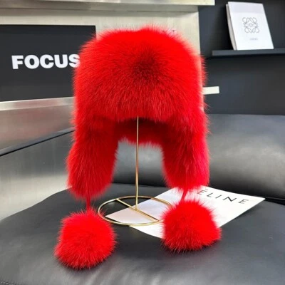 Sombreros de piel de zorro real para mujer Russian Ushanka aviador trampero sombrero cálido sombrero de cazador Foto 1 de 4