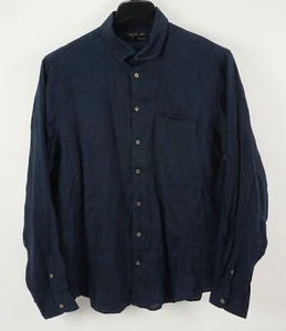 Piazza Italia 100% Linen Men's XL Long Sleeve Blue Lightweight Button Up Shirt - Picture 1 of 8
