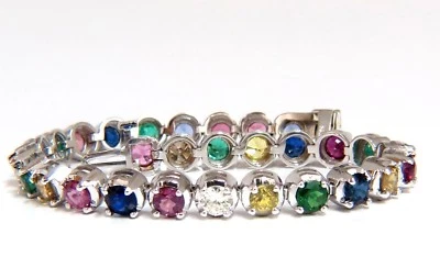 10.30ct natural ruby emerald sapphires diamond tennis bracelet 14kt gem line** - Image 1 of 4