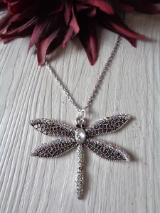 Silberne Gliederkette "Libelle/Schmetterling" mit Strass-Steinchen - Bild 1 von 1