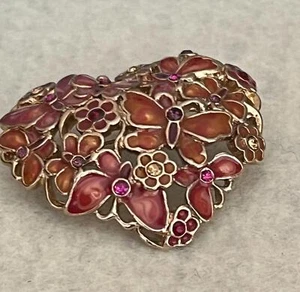 Monet Mint each Colored Enameled Butterfly Heart Brooch 1 1/4" - Picture 1 of 6