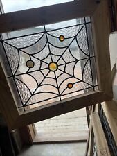 SG4431 vintage stained glass jeweled spiderweb window 16.75 x 18.75