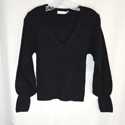 Suéter para mujer Luberante negro liso con cuello en V con mangas de globo talla pequeña - Nuevo sin etiquetas Foto 1 de 4
