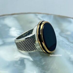 925 Sterling Silver Turkish Handmade Jewelry Onyx Men's Ring All Size