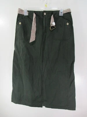 Womens White Stag Skirt Size 10 Petite Green Straight Button Zipper Pockets Belt - Image 1 of 4