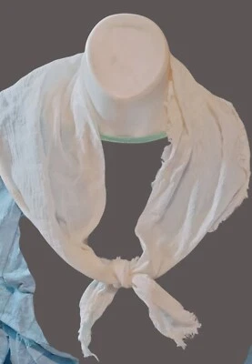 White Cotton Gauze Colonial Style Scarf Raw Edge Festival  Costume Cosplay - Image 1 of 4