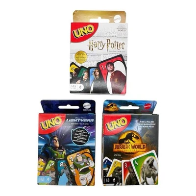 Lot of 3 Movie-Themed UNO Card Games Harry Potter Buzz Lightyear Jurassic World - Image 1 of 4