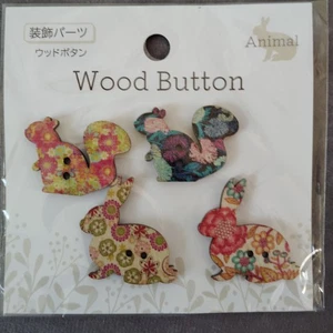 Wood button RABBIT & SQUIRREL B decoration craft kraft sewing natural style - Picture 1 of 2