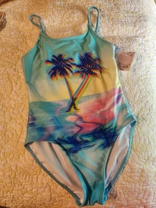 NWT More Than Magic Girls Size XL 14/16 Swimsuit - Palm Trees Ocean Scene - Picture 1 of 2