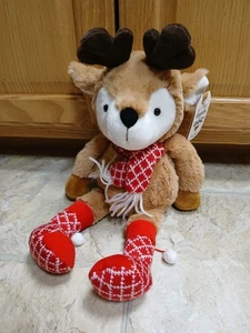 New Get Your Hands On A Ganz Christmas Reindeer Plush Socks Holiday Sockette  - Picture 1 of 9