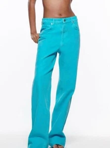 Calvin Klein Turquoise Jeans High Waisted Relaxed Fit Straight Leg Size 31 W NEW - Picture 1 of 17