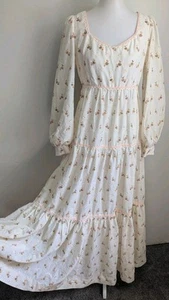 Vintage 70s Gunne Style Maxi Dress Boho Regency Prairie Cream Eyelet Lace 8 - Picture 1 of 20