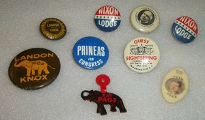 VINTAGE POLITICAL PINBACK ETC. LOT NIXON, KENNEDY, LANDON, PRINEAS, HARDING ETC. - Picture 1 of 3