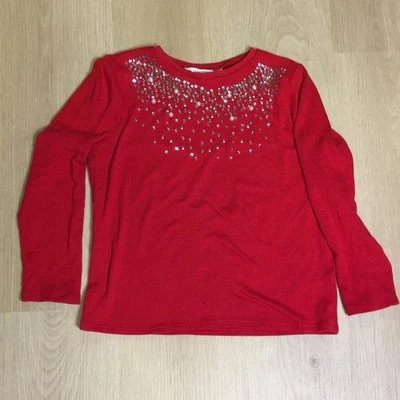H&M Red Sweater Top with Silver Sequin Embellishments & Faux Pearl Beads 8-10Y - Image 1 of 4