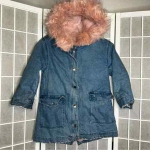 Zara Girls outerwear denim jacket with faux fur hood size 8 - Picture 1 of 4