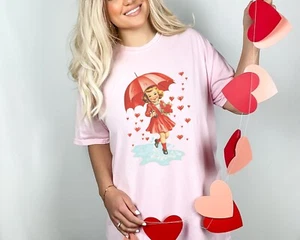 Retro Valentine Girl Comfort T-Shirt, Midcentury Vintage Aesthetic Valentine - Picture 1 of 4