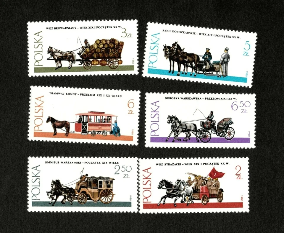 波兰 1980 年 - 马车 - 6 张邮票套装 - 斯科特 #2425-30 - 全新邮票 — 第 1/1 张图片