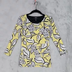 Alfani Mesh Top Womens Size PP Yellow Floral Layered 100% Nylon Stretch Slim Fit - Picture 1 of 7