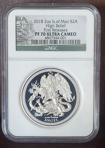 2018 NGC PF 70 ISLE OF MAN 2oz Silver "ANGEL" First Release / Ultra Cameo - Picture 1 of 2