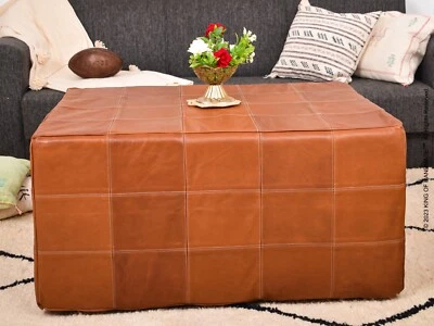 Unstuffed  square Ottoman Pouffe Moroccan , handmade footstool, Leather pouf - Image 1 of 4