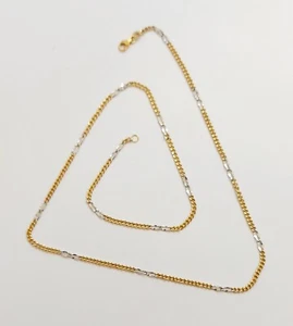 18kt gold necklace men women unisex with two-tone yellow white knits 50 cm gr 3 - Picture 1 of 24