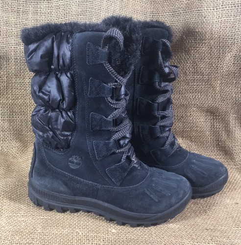 Timberland Stivali donna 6 alti caldi neve scamosciati neri puffer stringati 105106