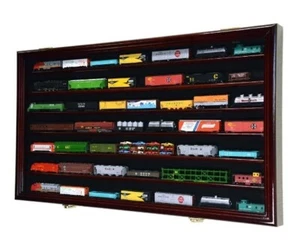 Train Display Case N Scale Cherry 7 Shelves Solid Wood Cabinet Railroad Car Rack - Picture 1 of 12