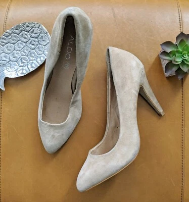 Aldo женщин 39 8 8,5 желтовато-коричневый кремовый голая замша кожаный каблук котенок pinup насос  - Изображение 1 из 4