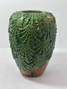 Crazing Vintage Majolica Barbotine Pottery Overglazed Jardiniere MCM Vase 11" - Picture 1 of 12