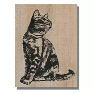 Sitting Cat, Mounted Rubber Stamp, Tabby Cat, Kitty, Looking Back, Pet, Cat Gift - Picture 1 of 2