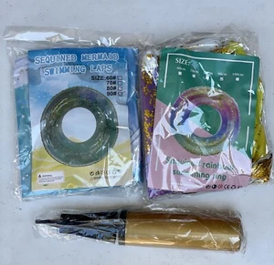 Rainbow And Mermaid Sequined Swimming Ring Inflatables (Set Of Two) - Picture 1 of 3