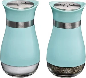 2 Piece Set Teal Stainless Steel Salt & Pepper Shakers w/Glass Bottom - open box - Picture 1 of 1