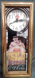 1994 Coca-Cola Coke Clown Wall Clock Wooden Case Battery Operated Art Deco - Picture 1 of 7