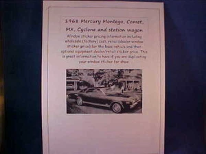 1968 Mercury COMET dealer cost/retail window sticker price--car+options 68 - Picture 1 of 1