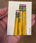 ACEO Pencils Erasers New School Supplies Watercolor Line and wash Penny StewArt