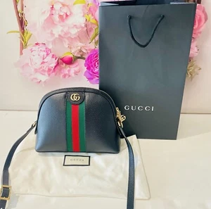 AUTHENTIC GUCCI LEATHER CROSSBODY SHOULDER BAG Black GREEN RED Ships USA Fast✅ - Picture 1 of 15