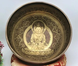 10"Goddess Tara engraved Singing bowl - meditation, music therapy, handmade bowl - Picture 1 of 5