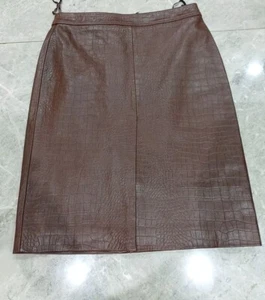 M&S AUTOGRAPH Leather Croc Knee-Length Pencil Skirt UK Size 20 OXBLOOD - Picture 1 of 14