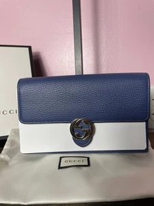 Nuevo Bolso Bandolera Gucci Cuero Entrelazado Cadena G Azul Minorista $1450 - Imagen 1 de 15