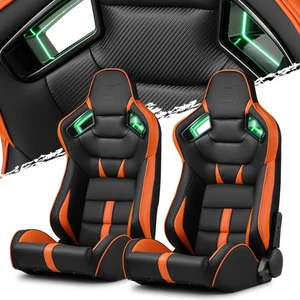 [Noen Racer Series]Reclinable Univeral PVC Racing Seats Pair Black+Orange - Bild 1 von 9