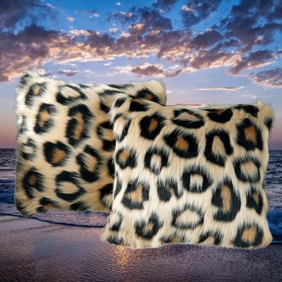 Leopard Print Faux Fur Pillow Cover – Soft & Plush, 18x18 Decorative Case - Image 1 of 4