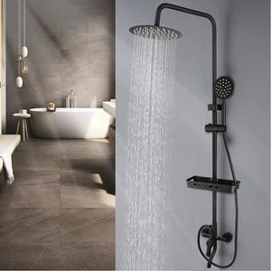 Rainfall Wall Mount Black Shower Faucet Set Hand Shower Filler Mixer Tap - Bild 1 von 8