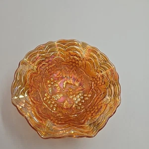 Vintage Imperial Glas irisierende Trauben Schale Karneval Bernstein Ringelblume - Bild 1 von 9