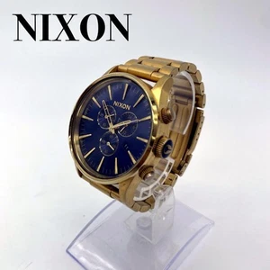 Nixon Sentry Chrono Men's Watch Gold Navy Analog Wristwatch Luxury A386-1922 - Picture 1 of 12