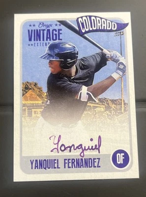 2020 Onyx Vintage Extended Purple Ink Auto #3/10 Yanquiel Fernandez #EAYF Auto - Image 1 of 2