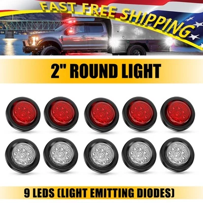 Luzes indicadoras de LED para reboque 2" polegadas DOT branco/vermelho redondo 9 com ilhó para caminhão trailer - Imagem 1 de 4