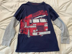 Carter’s Boys Tee T Shirt Blue 8 Red Gray Long Sleeve Firetruck Carter - Picture 1 of 4