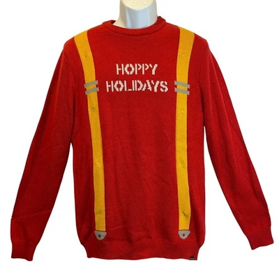 Volcom HOPPY HOLIDAYS Faux Light Up Suspenders Ugly Christmas Sweater Size Med - Image 1 of 4