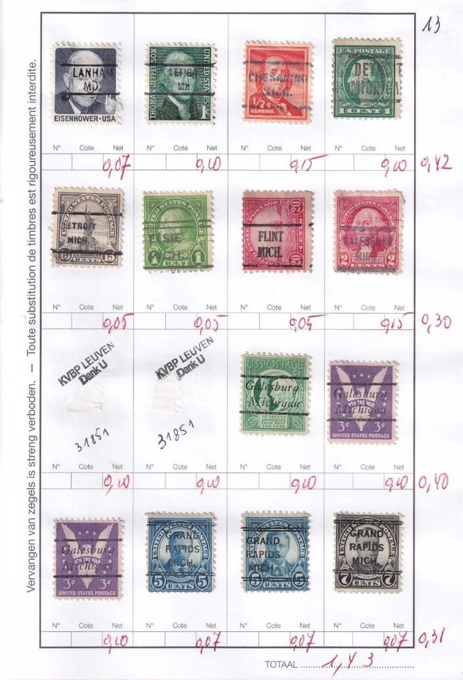 SA21b United States 1913-1968 Michigan Precancelled stamps - hinged. - Image 1 of 1