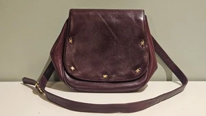 Oxblood Etienne Aigner Leather Dark Burgundy Crossbody Saddle Bag Flap Logo - Picture 1 of 12